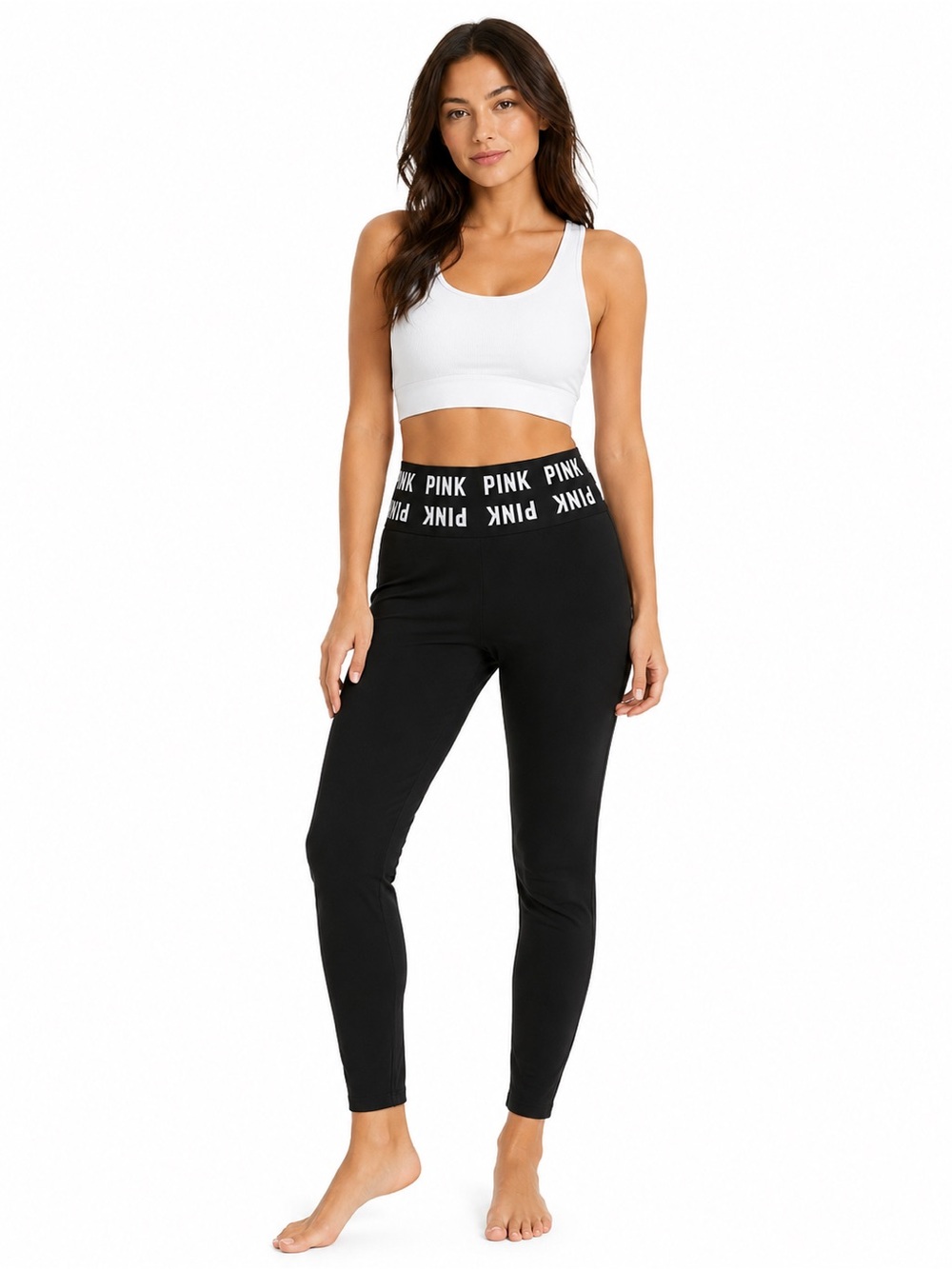 PINK Victoria's Secret Black High-Waist Leggings with Branded Waistband